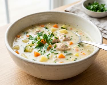 Cremige Hühnersuppe mit Gemüse