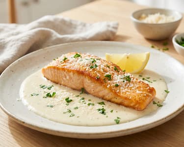 Lachs in cremiger Parmesan-Sahnesauce