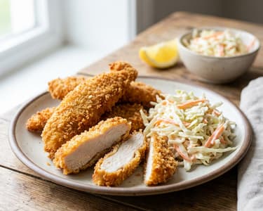 Knusprige Hähnchen-Strips mit Coleslaw