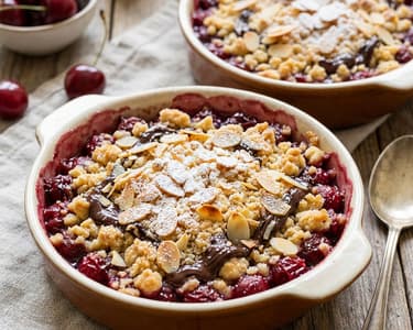 Kirsch-Crumble mit Schokolade & Mandeln