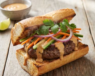 Asiatischer Burger mit Erdnusssauce & knackigem Gemüse