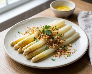 Weißer Spargel mit Butterbröseln