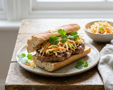 Schweinefleisch-Burger mit asiatischem Krautsalat