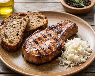 Grilled Pork Chop with Horseradish and Farmer's Bread