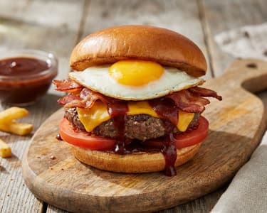 Juicy Beef Burger with Fried Egg and Bacon