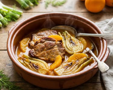 Schweinenacken mit Fenchel und Orangen