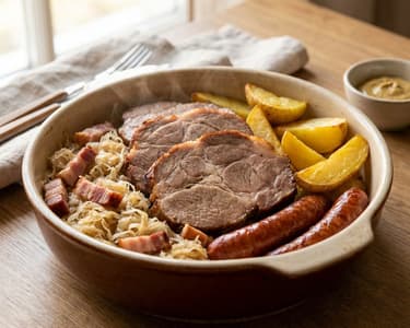Schweinenacken mit Sauerkraut und Kartoffeln