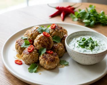 Asiatische Fleischbällchen mit Koriander-Dip