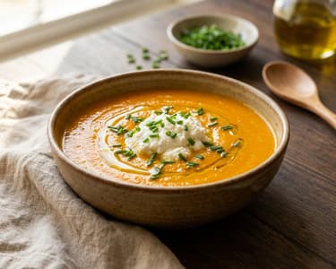 Karottencremesuppe mit Ingwer und Ricotta