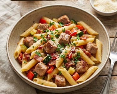 Penne mit Schweinefilet und Gemüse