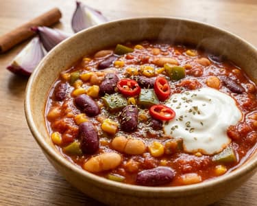 Würziges Bohnen-Chili mit Mais und Rotwein