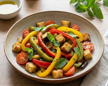Mediterraner Salat mit gerösteter Paprika und Aubergine