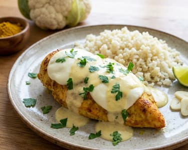 Curry-Hähnchenbrust mit Blumenkohlreis