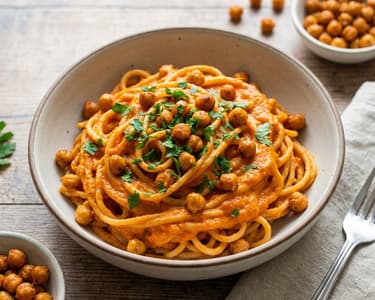 Vegane Kichererbsen-Pasta mit Paprikasauce