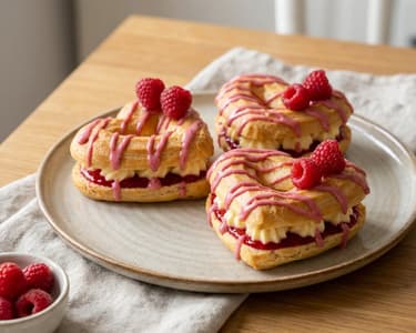 Brandteig-Herzen mit Vanillecreme und Himbeergelee