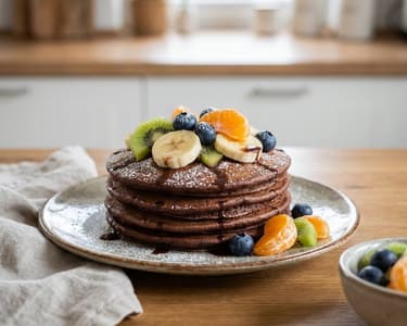 Fluffy Chocolate Pancakes with Fresh Fruit