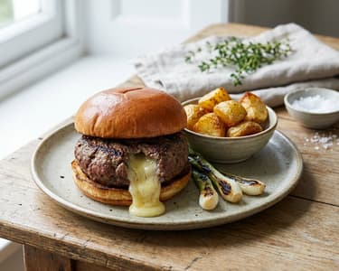 Grilled Beef Burger with Camembert Filling