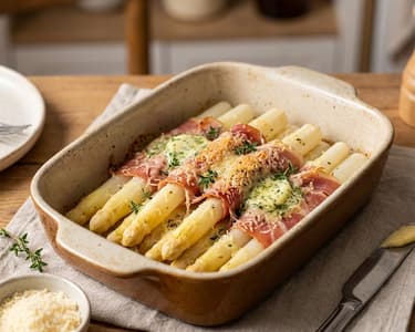 Baked White Asparagus with Parma Ham and Herb Butter