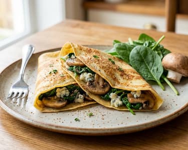 Herzhafte Pfannkuchen mit Spinat und Roquefort