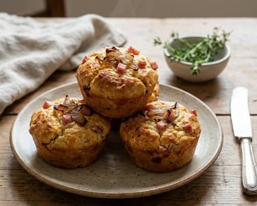 Herzhafte Gouda-Muffins mit Schinken-Schalotten-Topping