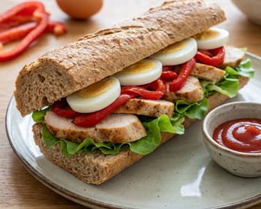 Hähnchen-Sandwich mit gerösteter Paprika