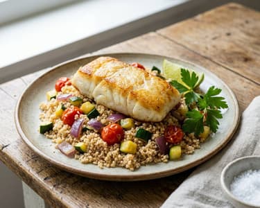 Kabeljau mit Couscous und Gemüse