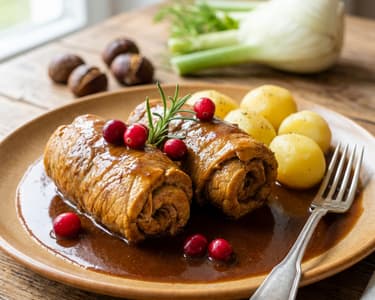 Gefüllte Rouladen mit Fenchel und Maronen