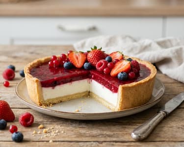 Mürbeteigkuchen mit Quarkcreme und Waldbeeren-Gelee