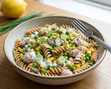 Pasta Salad with Tuna, Corn and Peas
