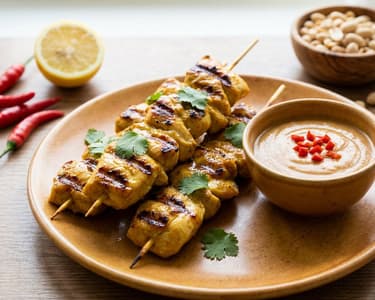 Hähnchenspieße mit Erdnusssauce