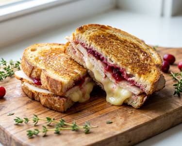 Überbackenes Puten-Camembert-Sandwich mit Preiselbeer-Dressing