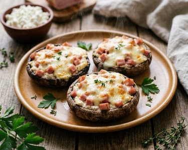 Gefüllte Portobello-Pilze mit Schinken und Ricotta
