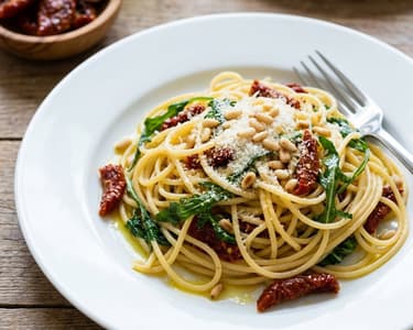Spaghetti mit getrockneten Tomaten und Rucola