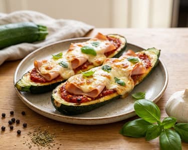 Überbackene Zucchini mit Putenschinken und Mozzarella