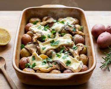 Zitronenkartoffeln mit Austernpilzen und Camembert