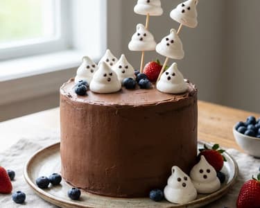 Halloween Schokoladenkuchen mit Kaffeecreme und Baiser-Geistern