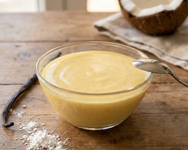 Eigelb-Pudding mit Kokosmilch und Vanille