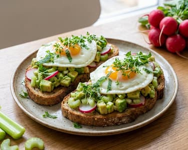 Avocado-Toast mit Spiegelei und Radieschen