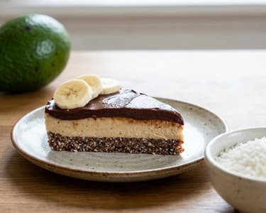 No-Bake Banana Cake with Peanut Butter & Avocado Chocolate Frosting