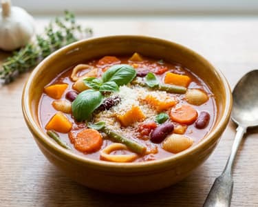 Klassische Minestrone mit Kürbis und Bohnen