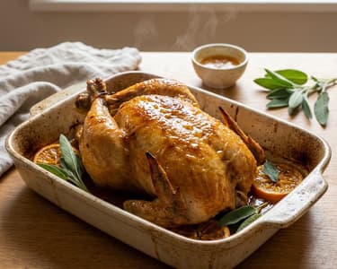 Saftiges Orangen-Hähnchen mit Honig und Salbei
