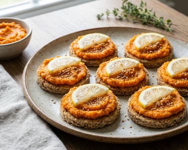 Canapés mit frischem Karottenaufstrich & Sesam