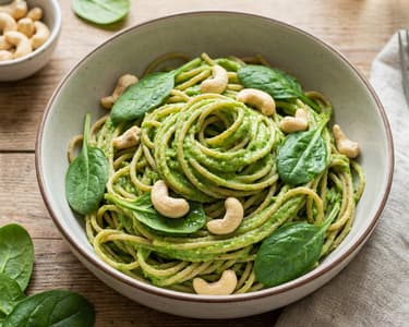 Cremige Erbsen-Pasta mit Cashews & Spinat | Gesund & Schnell