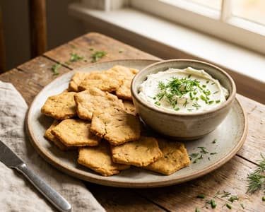 Kichererbsen-Cracker mit hausgemachtem Frischkäse