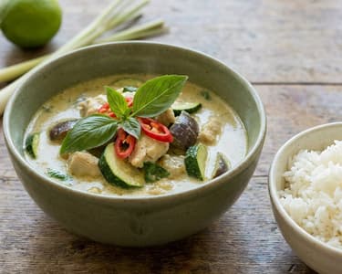 Grünes Thai-Curry mit Hähnchen und Gemüse
