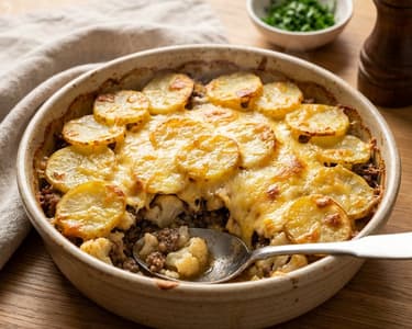 Gratinated Cauliflower with Minced Meat and Potatoes