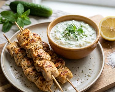 Griechische Hähnchen-Souvlaki mit Tzatziki