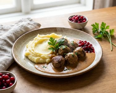 Swedish Meatballs with Mashed Potatoes and Cream Sauce