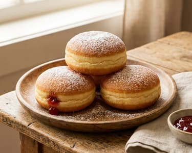 Ofengebackene Krapfen mit Erdbeer-Chia-Marmelade