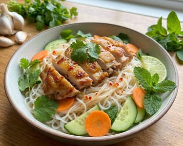 Vietnamesischer Hähnchensalat mit Reisnudeln